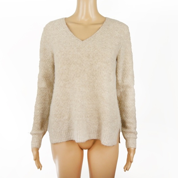 Comptoir Des Cotonniers Cream Metallic Gold Knit Alpaca Wool V Neck Sweater - Picture 1 of 3